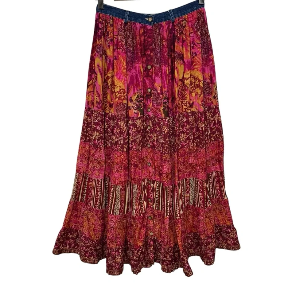 Vintage St. John's Bay Boho Cottagecore Flowy Patchwork Pattern Maxi Skirt, 4 - Picture 3 of 9